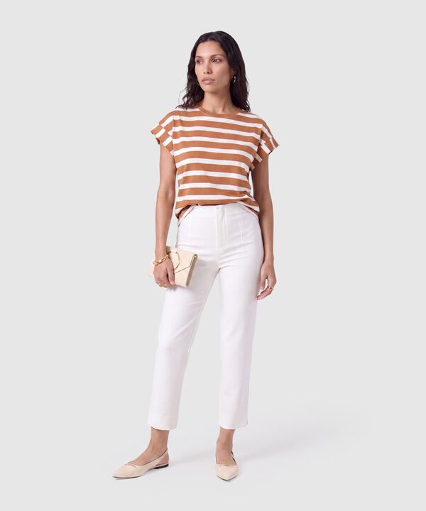 Camiseta A Rayas Con Manga Dobladillo Para Mujer