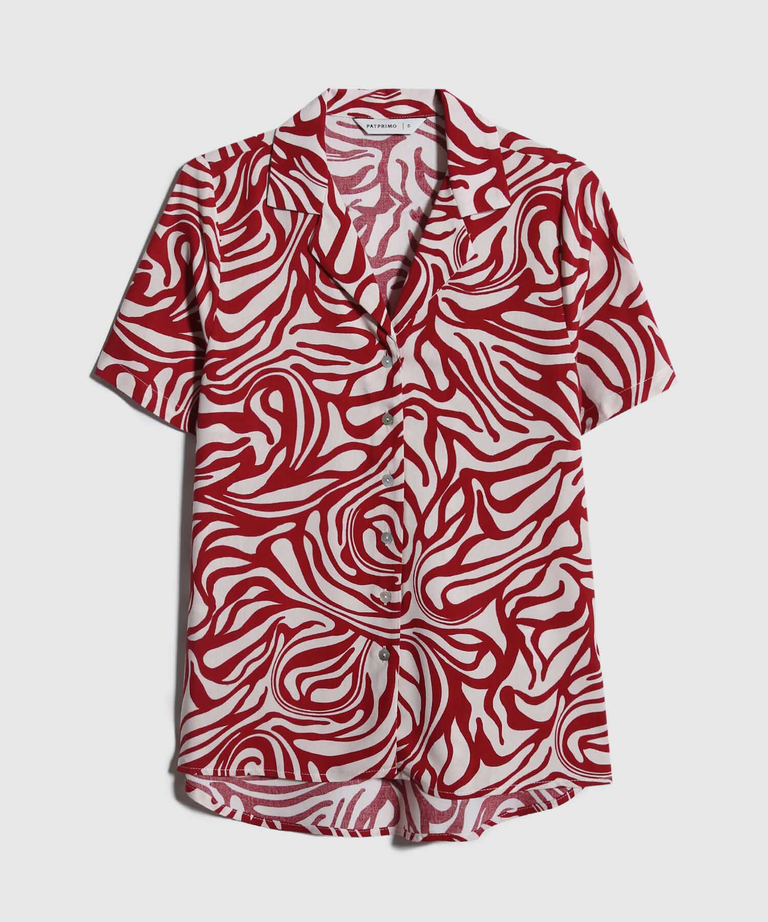 Camisa Estampada, Manga Corta, Cuello Camisero