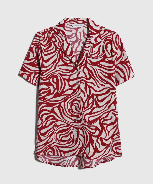 Camisa Estampada, Manga Corta, Cuello Camisero