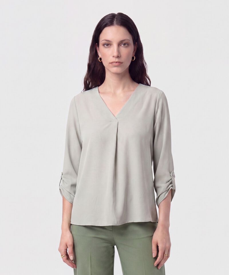 Blusa Cuello en V Manga Ajustable Mujer