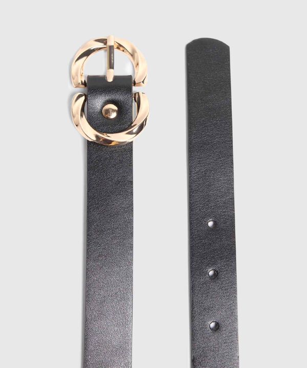 Cinturón Negro Delicado Con Hebilla Dorada Mujer image number null