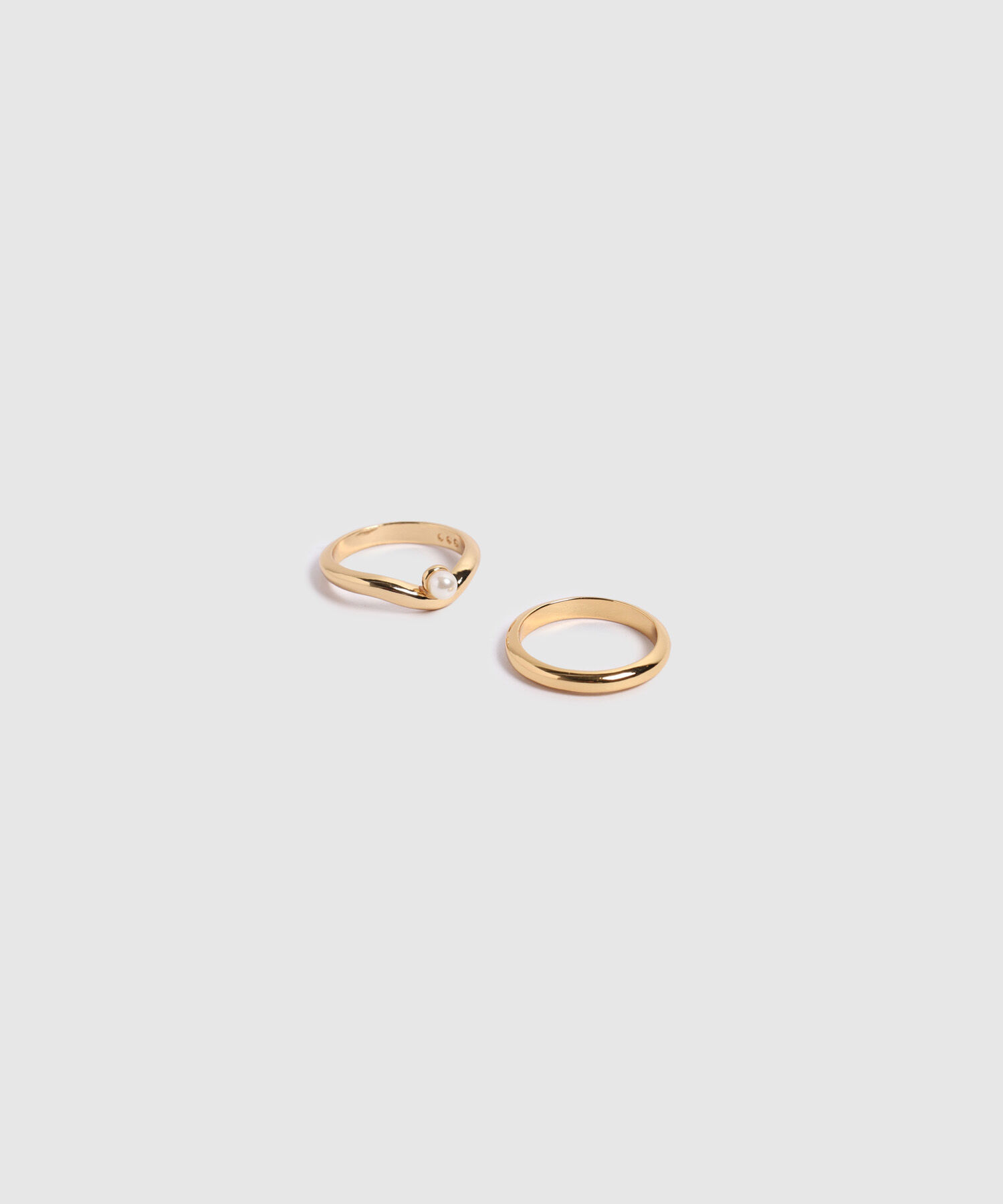 Set de Anillos con Perla y Diseño Minimalista Para Mujer