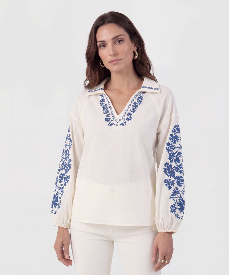 Blusa Estampado Con Escote V Y Manga Globo