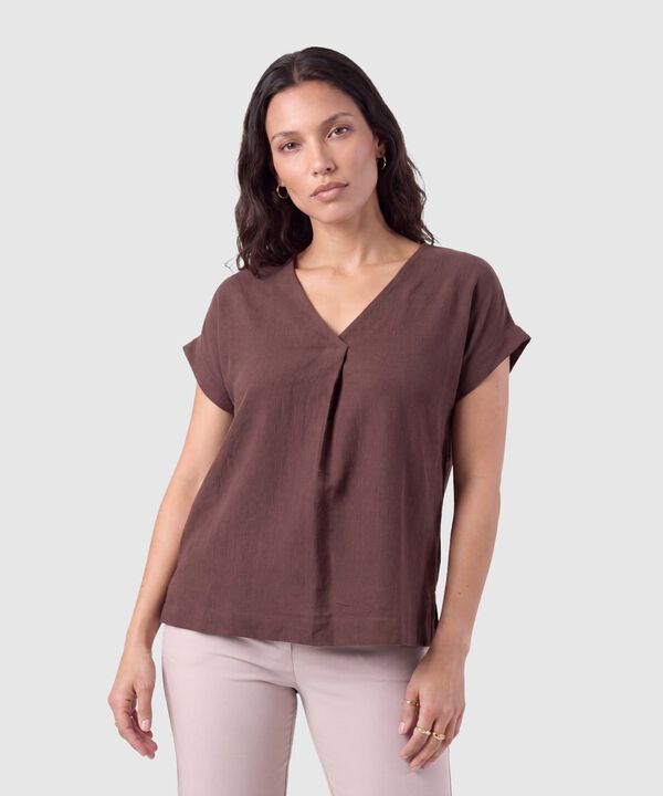 Blusa Con Cuello En V Y Pliegue Mujer image number null