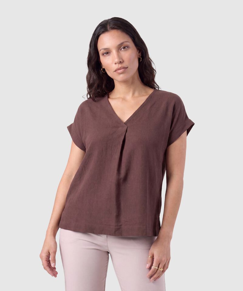 Blusa Con Cuello En V Y Pliegue Mujer