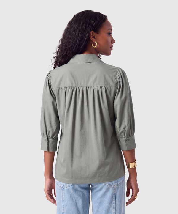 Camisa Camisera Con Mangas Recogidas Para Mujer