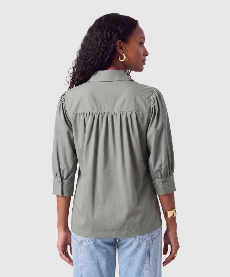 Camisa Camisera Con Mangas Recogidas Para Mujer