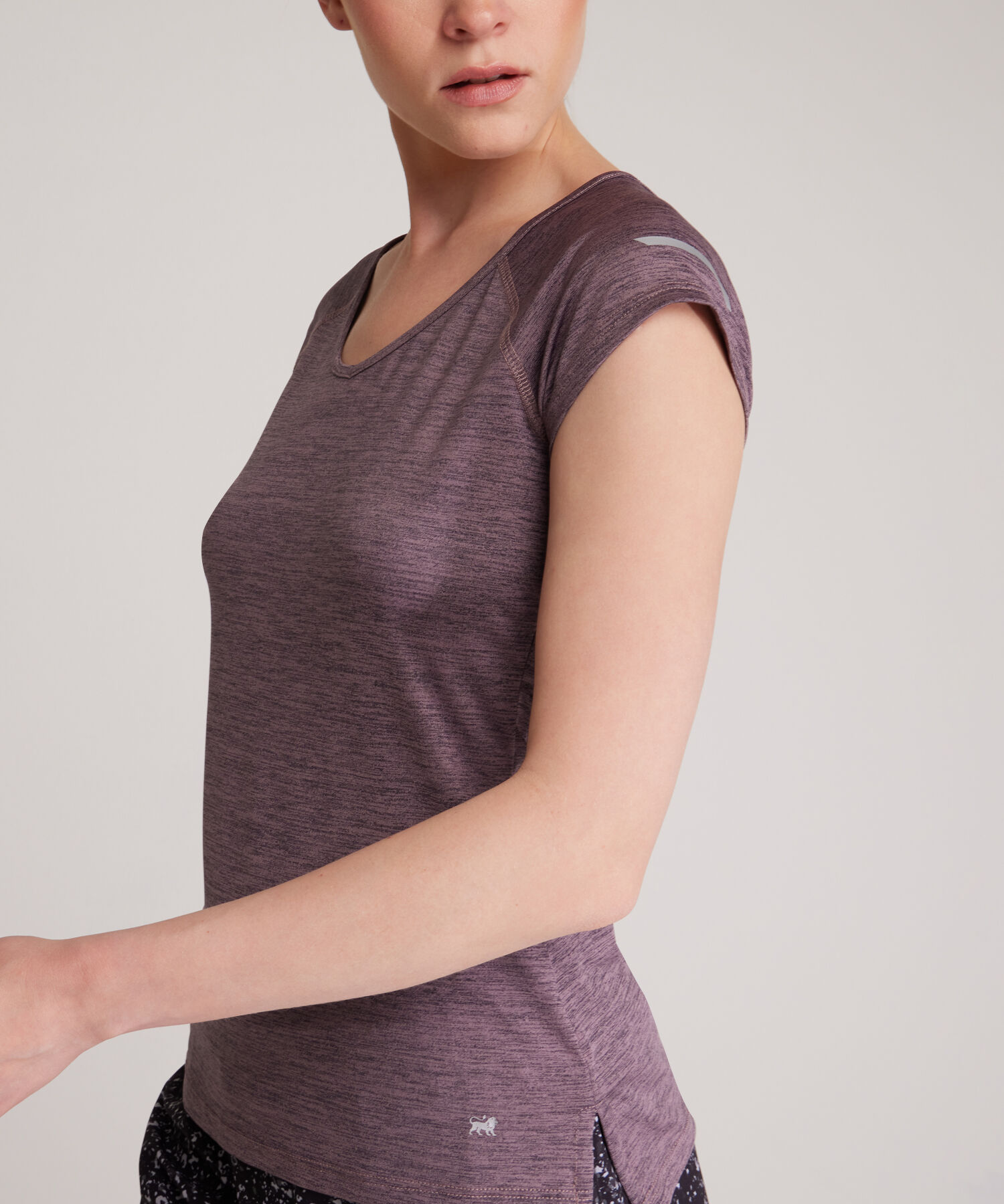 Camiseta Para Mujer, Cuello En V, Manga Corta, Tejido Jaspeado