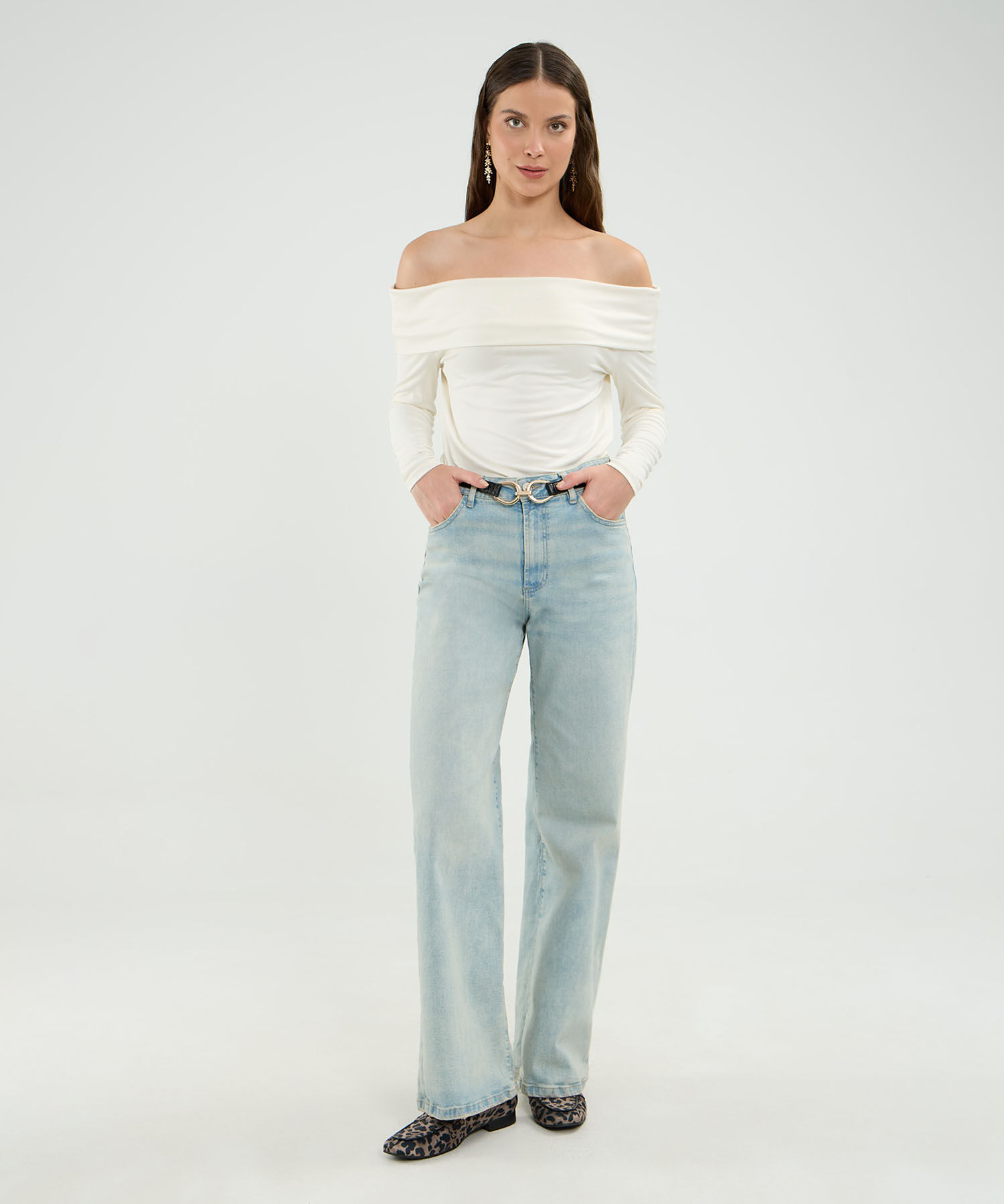 Camiseta Ajustada Cuello Bandeja Para Mujer