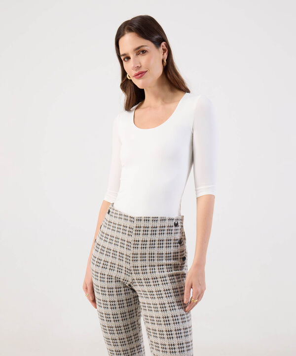 Amiseta De Cuello Amplio Y Manga 3/4 Para Mujer image number null