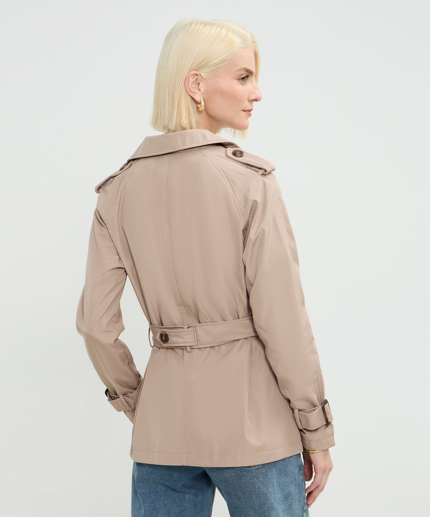Chaqueta Tipo Trench Unicolor Con Cinturon
