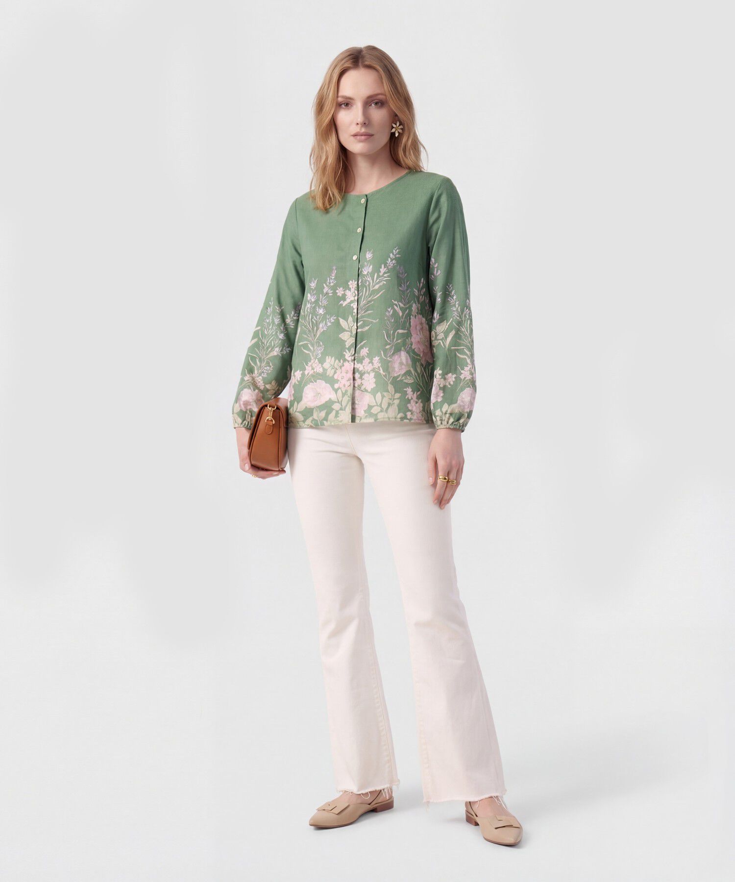 Blusa Bot&aacute;nica De Manga Larga Para Mujer