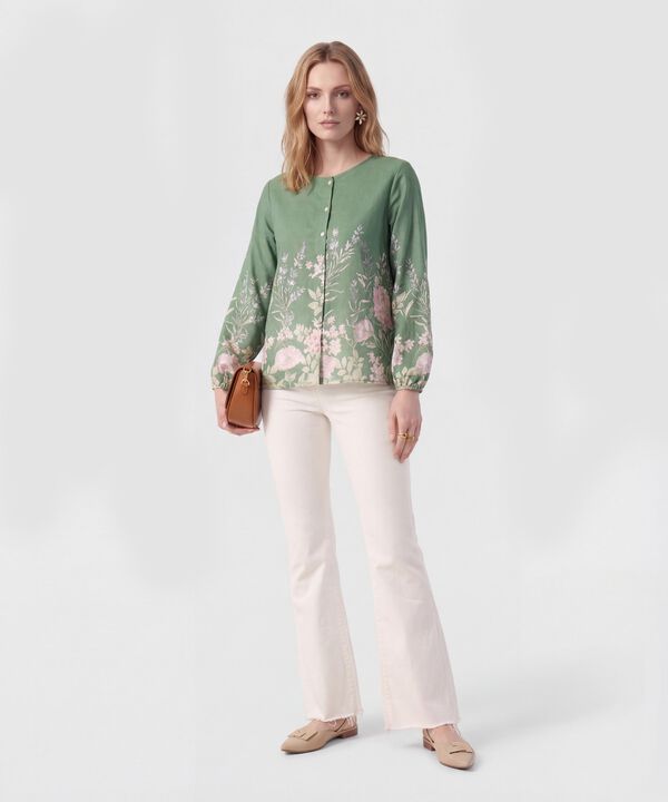 Blusa Bot&aacute;nica De Manga Larga Para Mujer