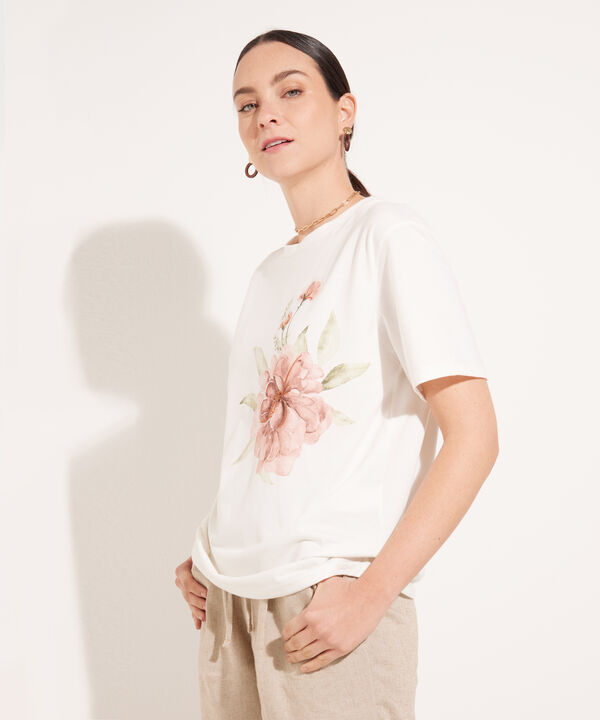 Camiseta Manga Corta Al Codo Con Screen Y Bordado En Frente