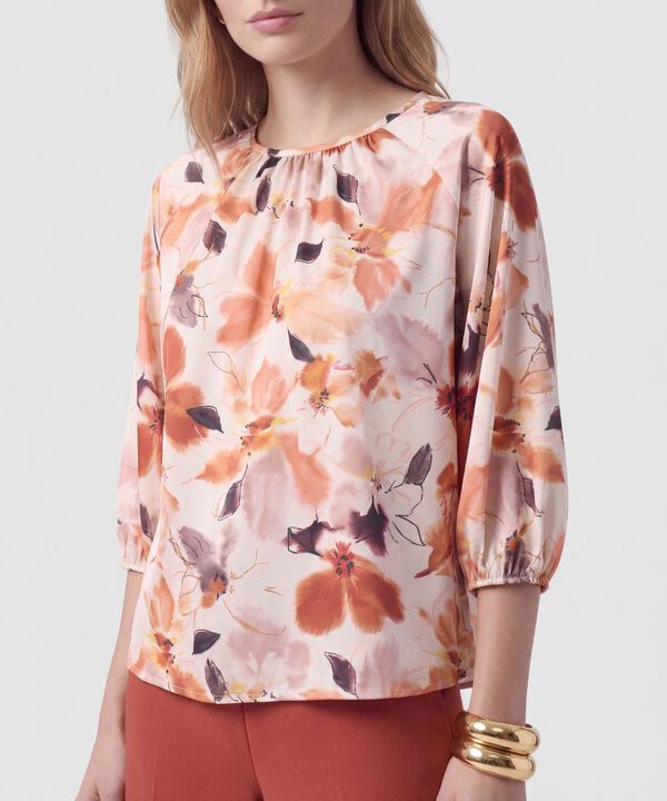 Blusa De Cuello Fruncido Y Manga &frac34; Para Mujer