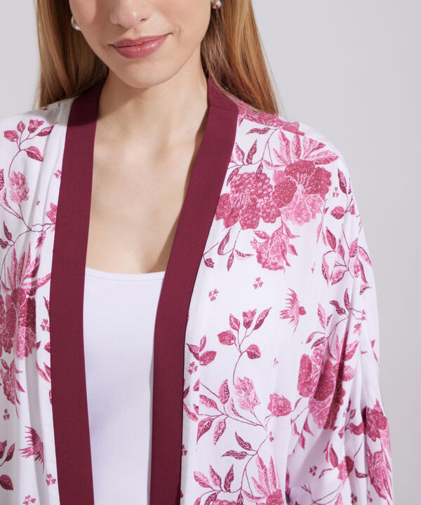 Saco Tipo Kimono, Estampado Con Pechera En Contraste Y Silueta Amplia image number null