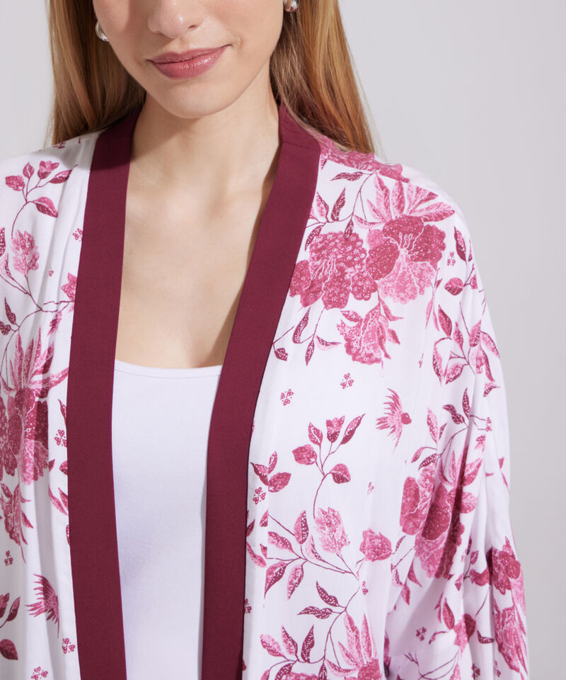 Saco Tipo Kimono, Estampado Con Pechera En Contraste Y Silueta Amplia