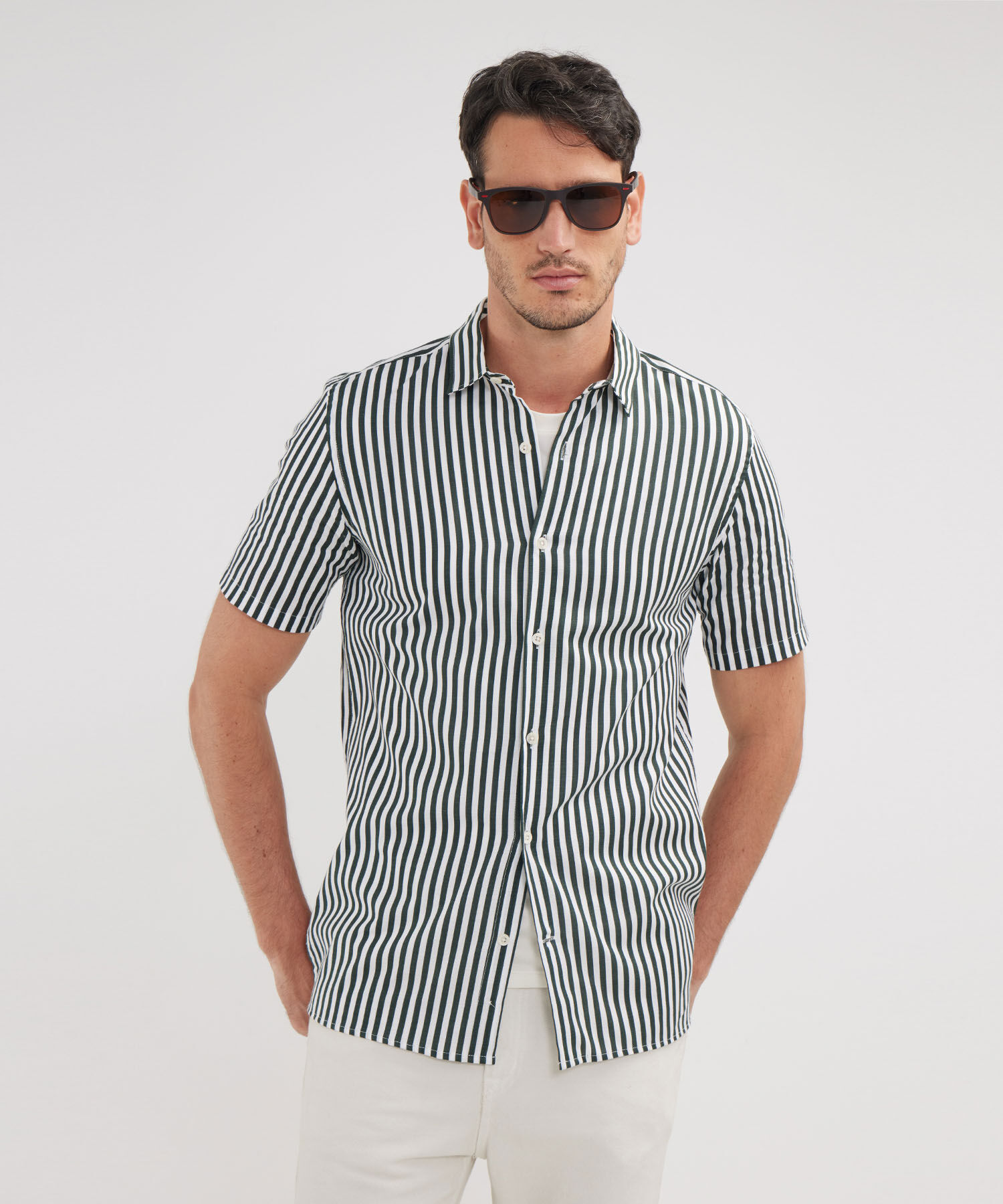 Camisa Manga Corta Estampada Base Lino