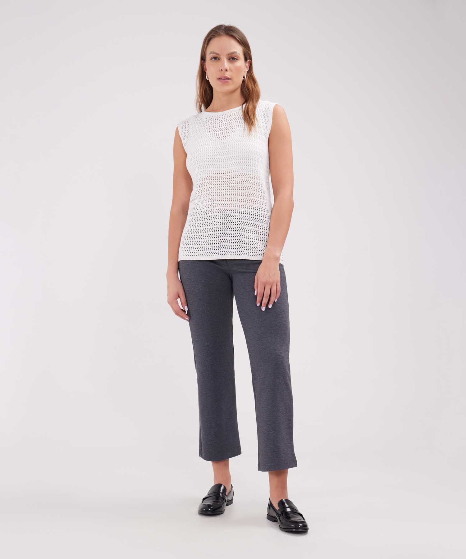 Leggins Unicolor, Tiro Alto, Bota Recta Con Simulación Bolsillos Ribete