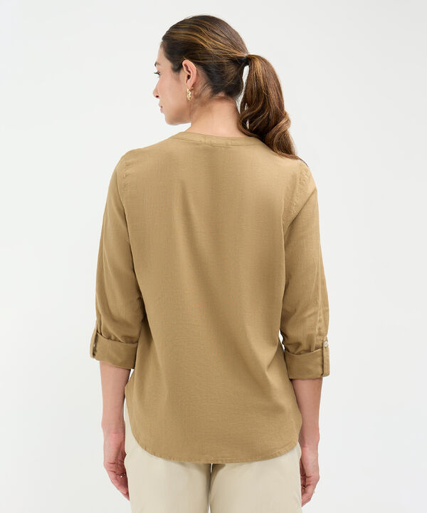 Blusa Cuello Mao en Efecto Lino