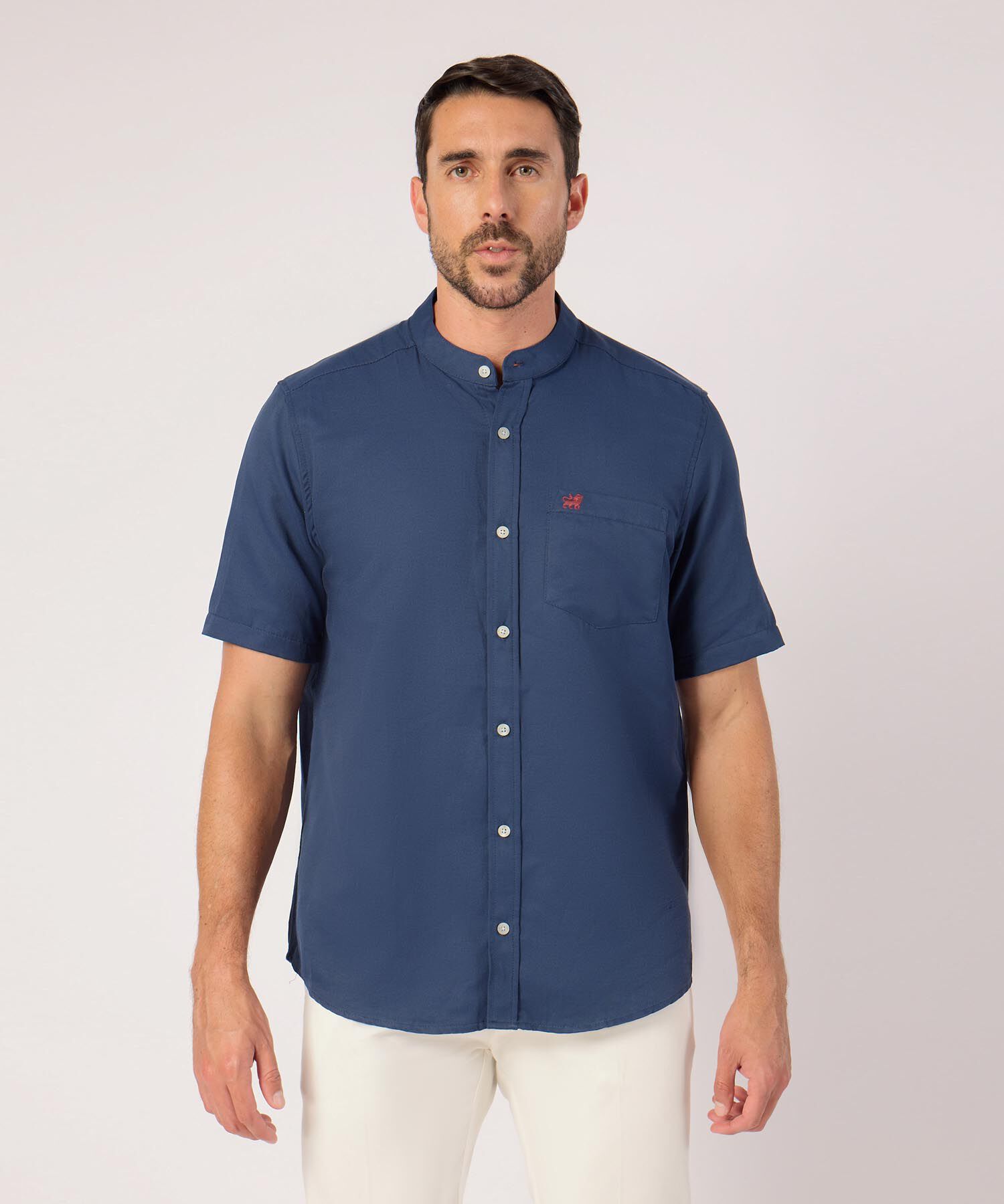 Camisa Unicolor Cuello Mao Con Bolsillo 