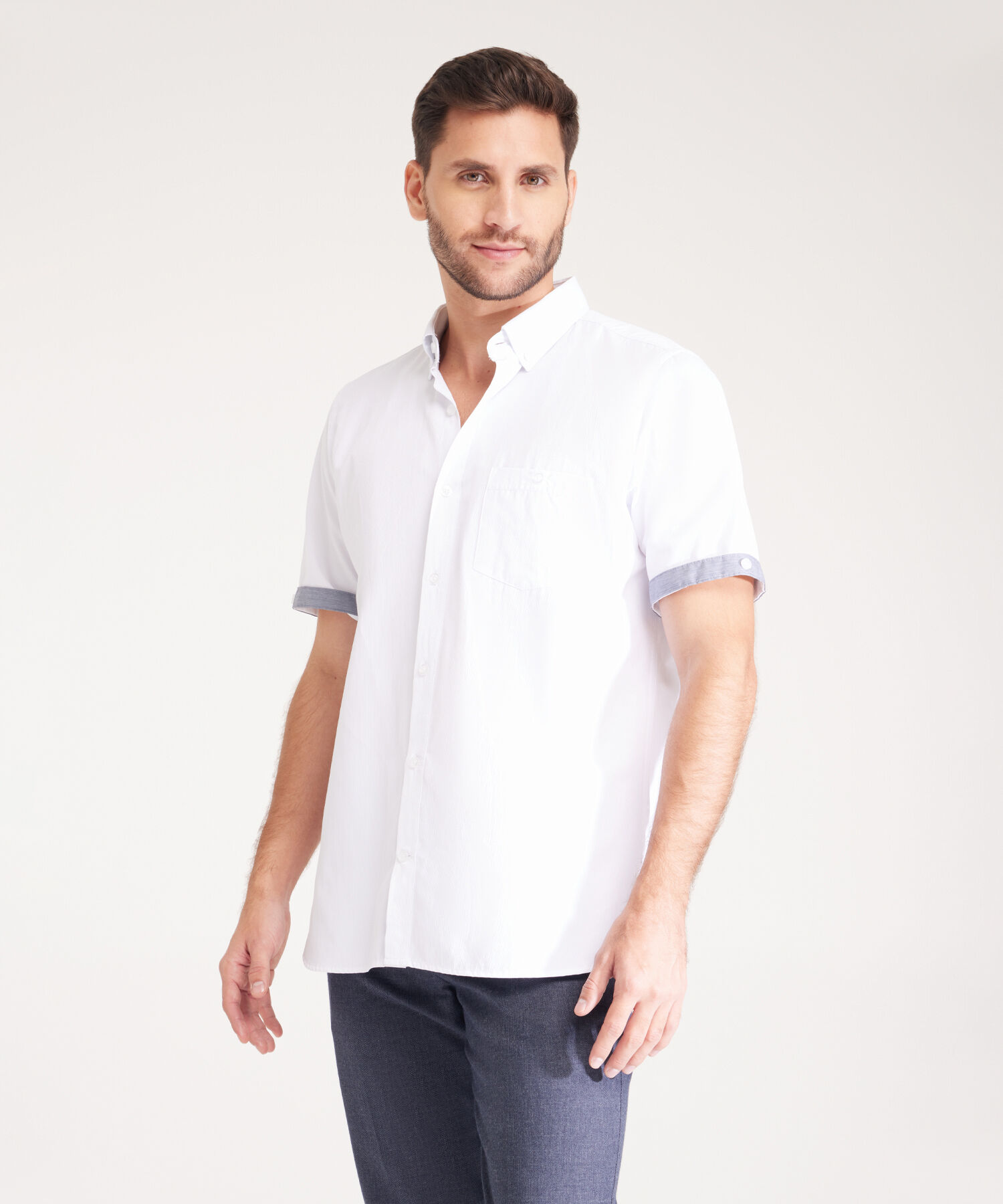 Camisa Manga Corta Pu&ntilde;o En Contraste