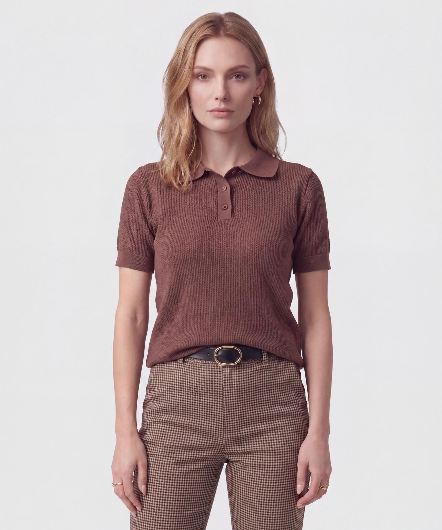 Polo Manga Corta Cuello Tejido Para Mujer