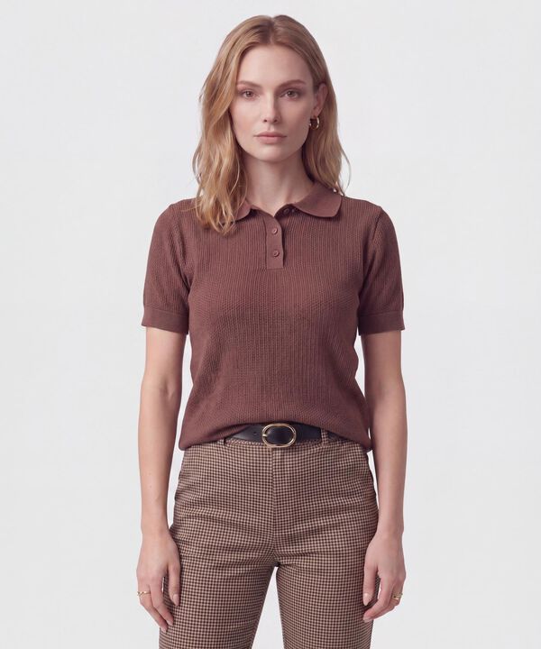 Polo Manga Corta Cuello Tejido Para Mujer