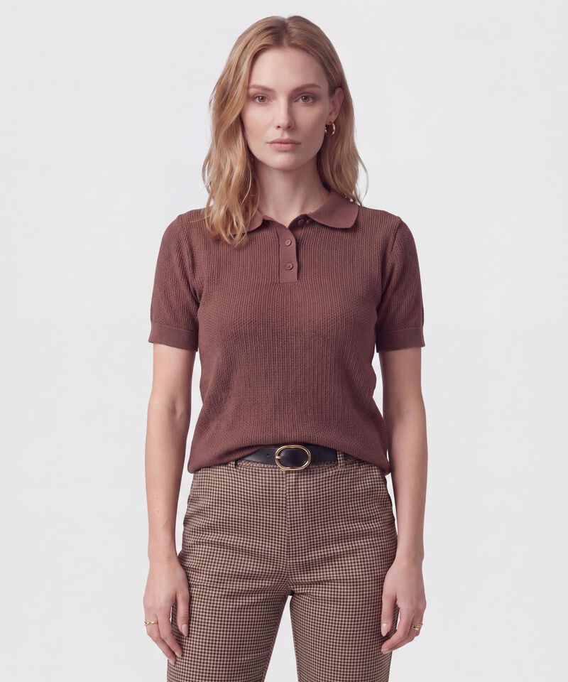Polo Manga Corta Cuello Tejido Para Mujer