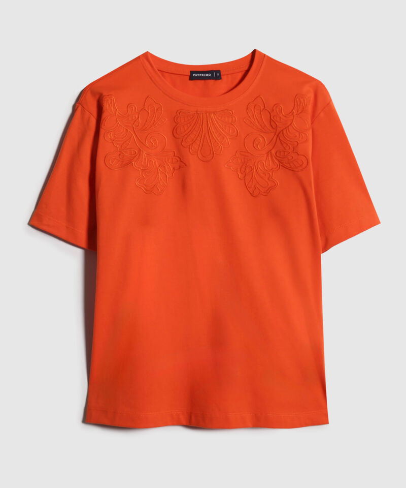 Camiseta Unicolor Con Bordado