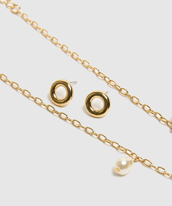 Set Collar Y Topos Mujer Con Perlas