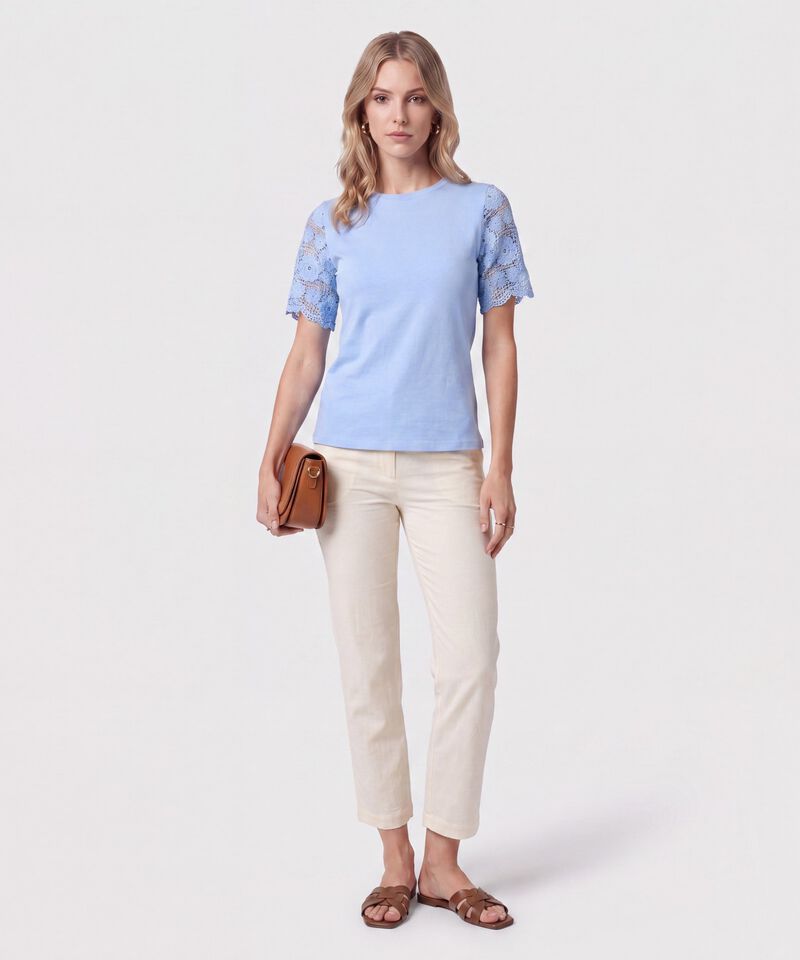 Camiseta Con Mangas De Encaje Para Mujer