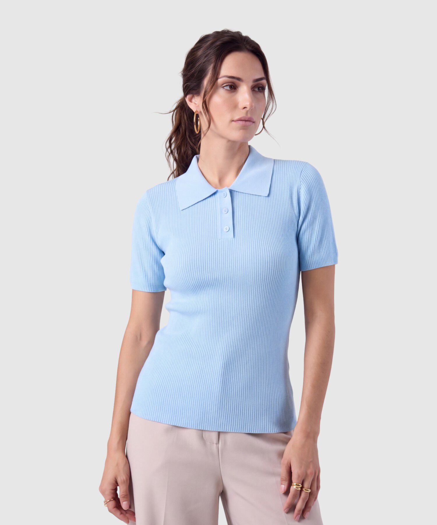 Polo Acanalada Para Mujer