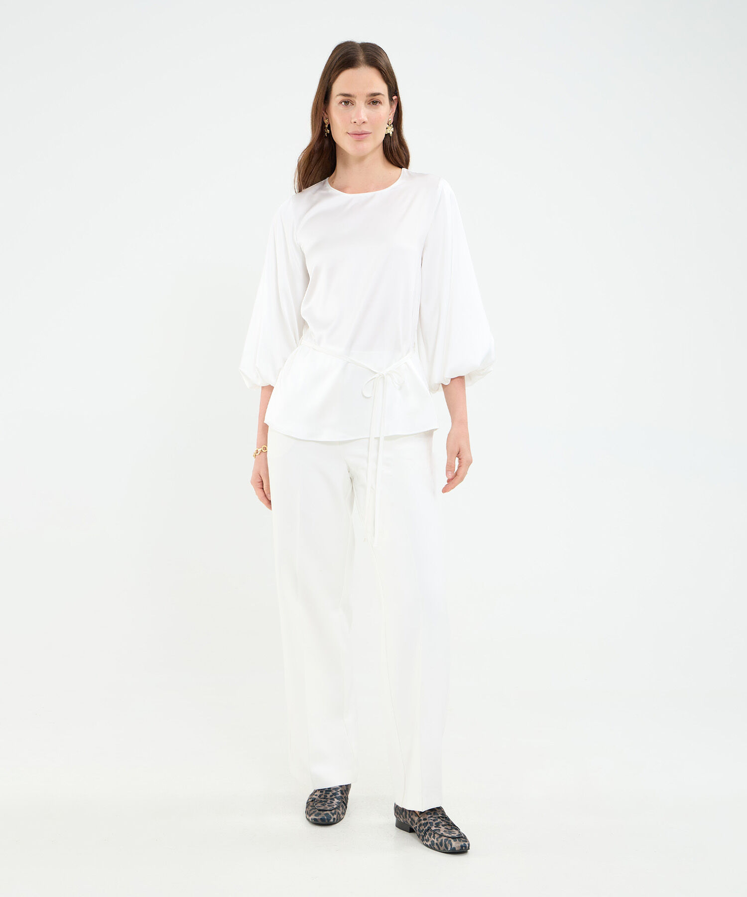 Blusa manga 3/4 bombacha unicolor para mujer