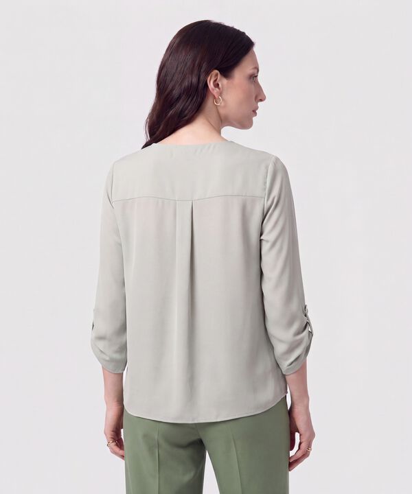 Blusa Cuello en V Manga Ajustable Mujer