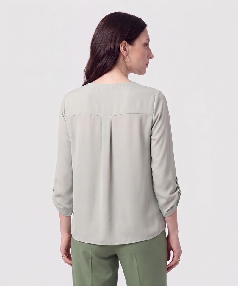 Blusa Cuello en V Manga Ajustable Mujer