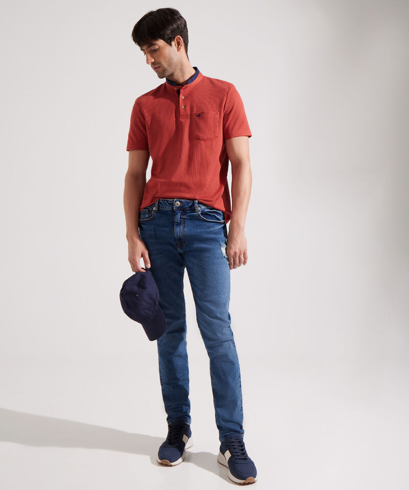 Polo Texturizada Con Cuello Mao