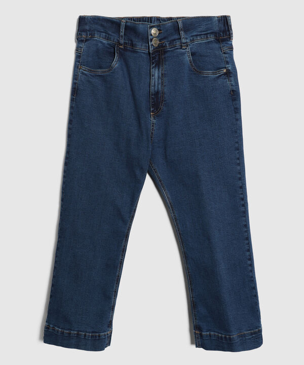 Jean Cropped Flare Tono Azul Medio