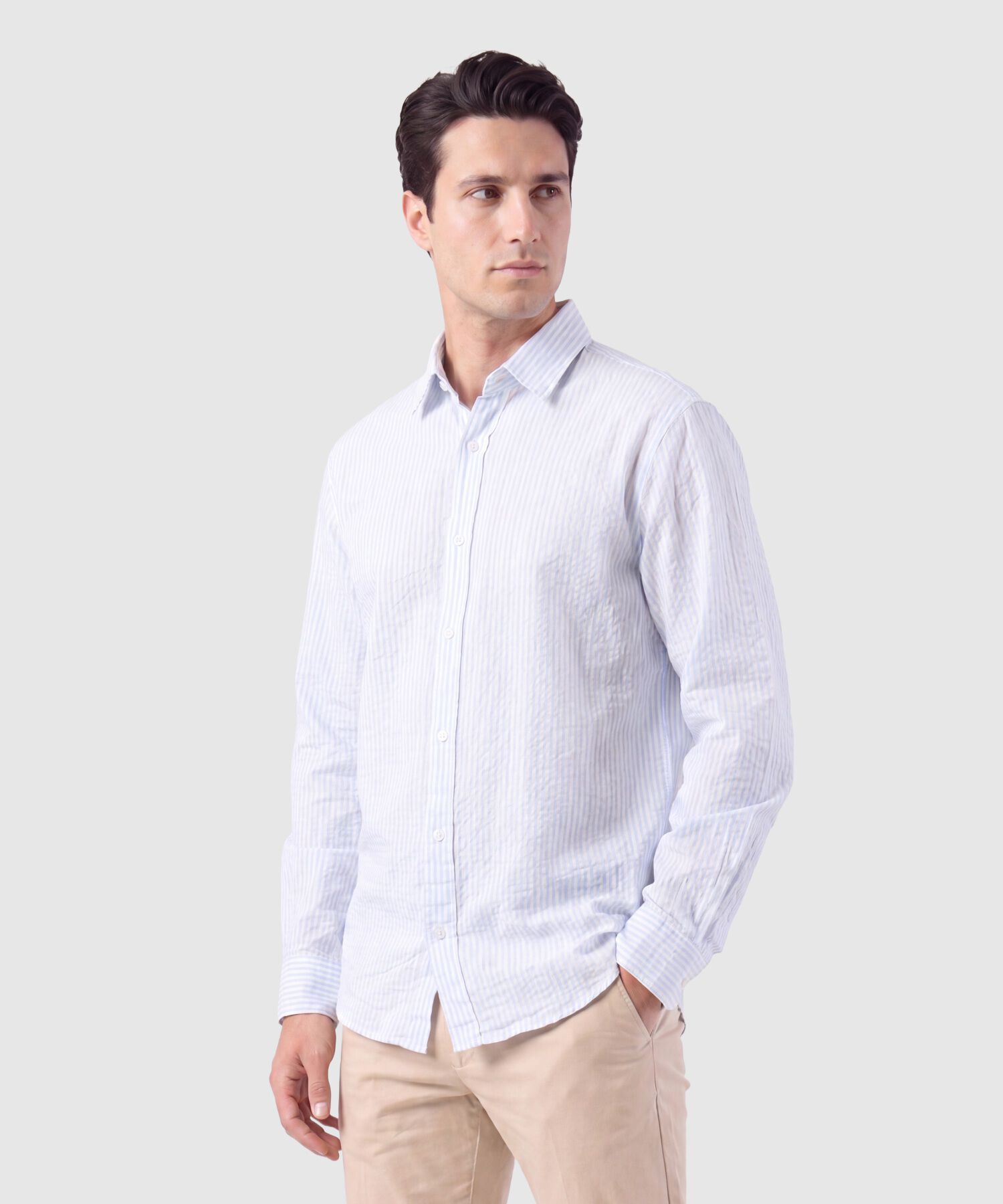 Camisa Manga Larga A Rayas Para Hombre
