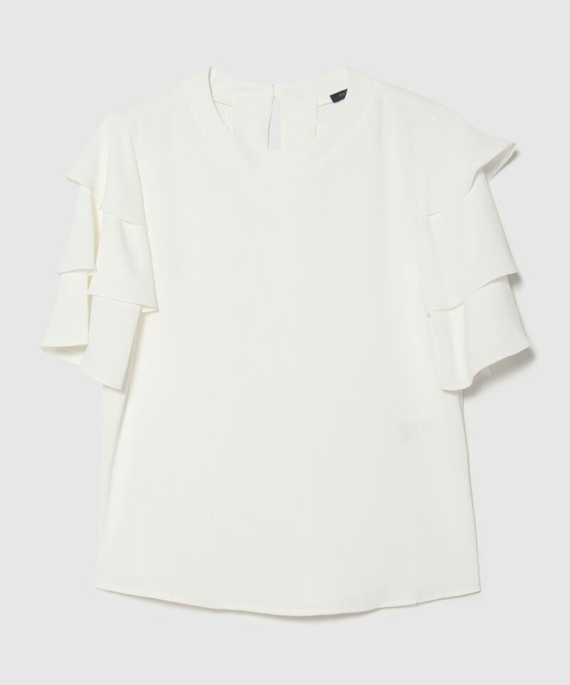 Blusa Manga Corta Unicolor Con Capas En Manga