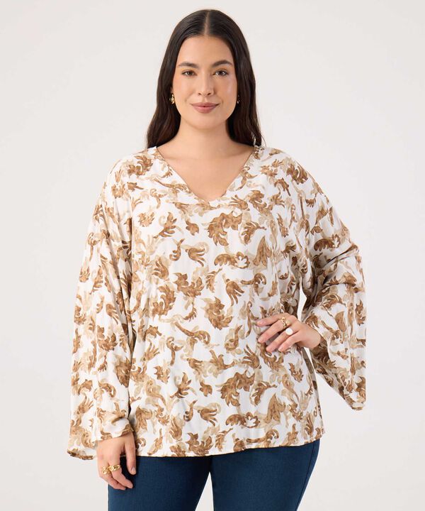 Blusa Estampada Escote En V Para Mujer image number null