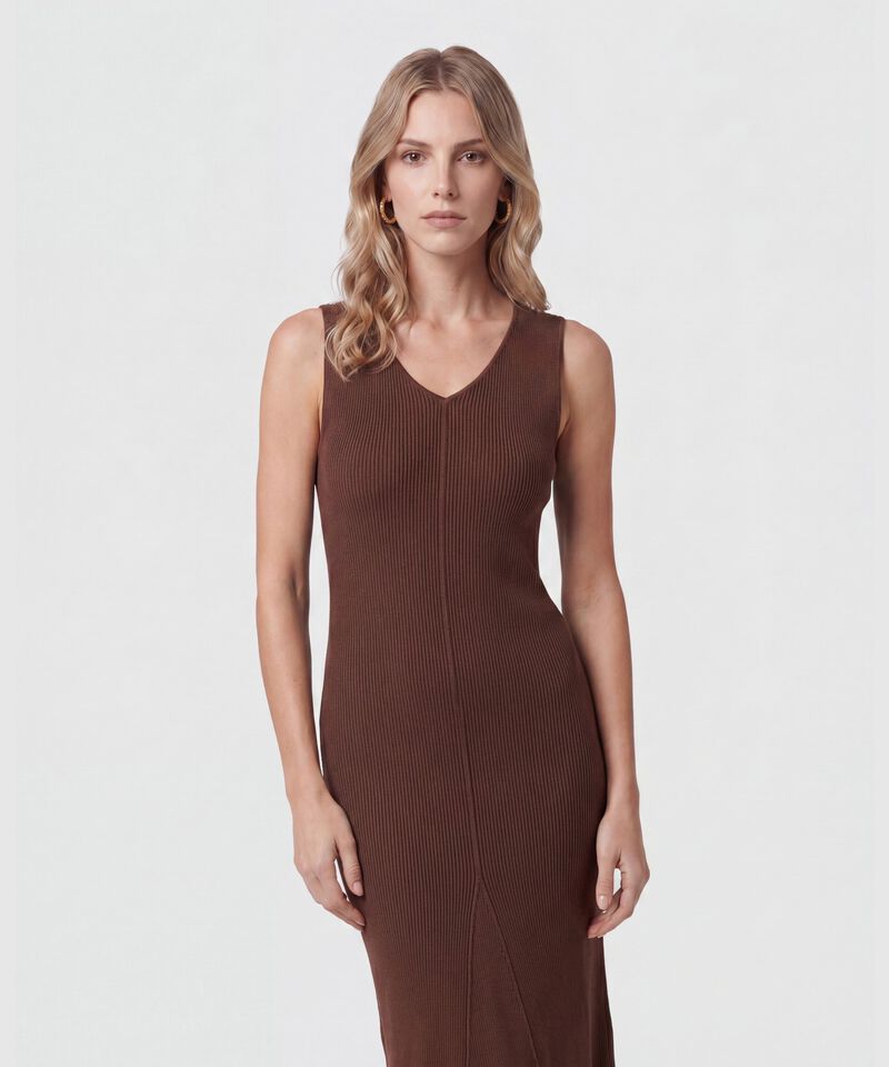 Vestido Midi Tejido Cuello V Para Mujer