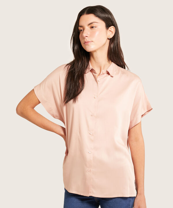 Camisa De Manga Corta Unicolor Para Mujer