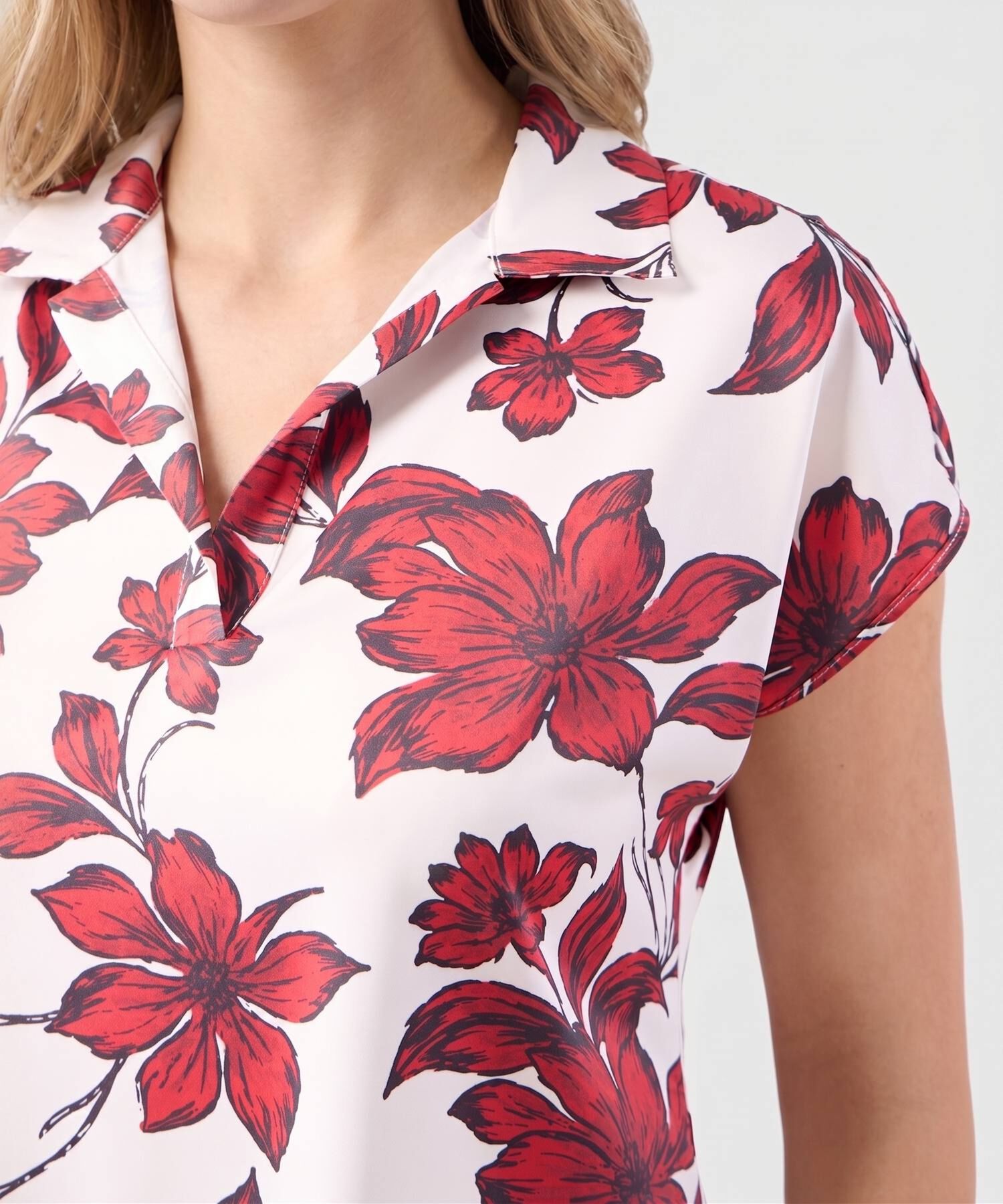 Blusa Cuello Camisero Manga Corta Mujer