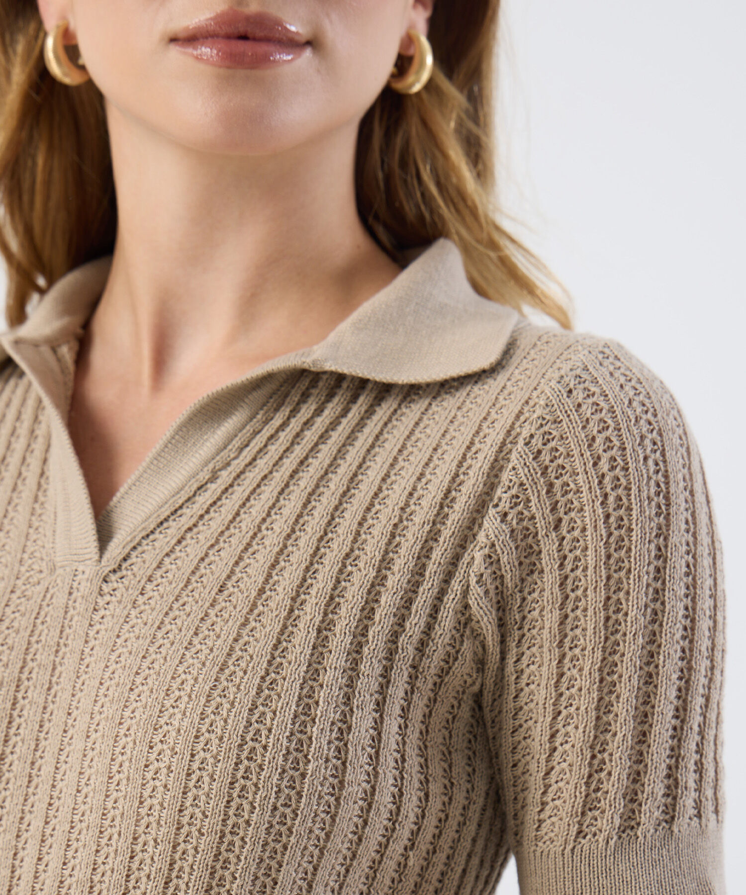 Polo Punto Calado Manga Corta Para Mujer