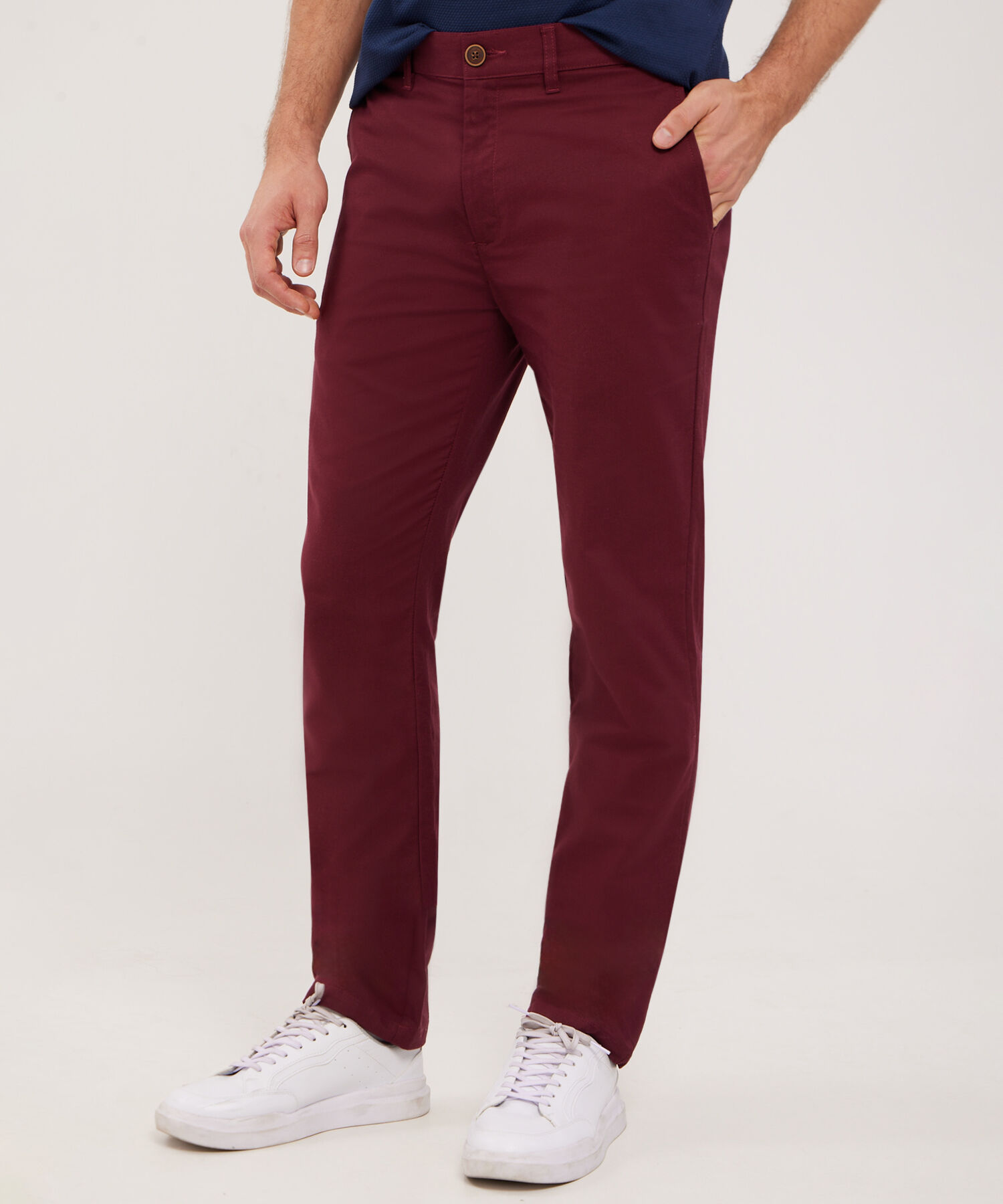 Pantalón Chino Sin Prenses, Bolsillos Diagonales y De Ribete