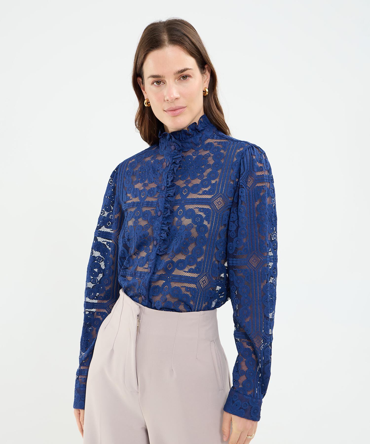 Blusa en encaje unicolor con boleros para mujer