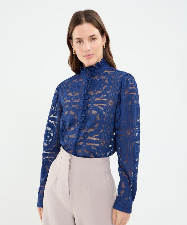 Blusa en encaje unicolor con boleros para mujer image number null