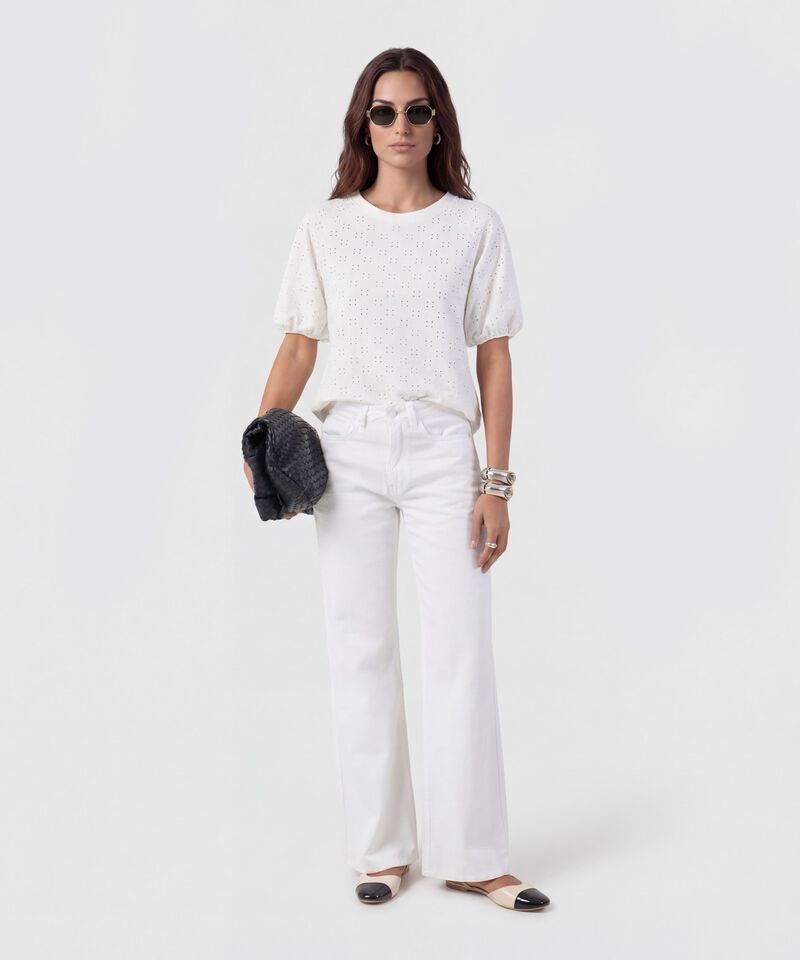 Camiseta Manga Globo Con Ojalillo Para Mujer