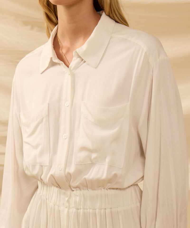 Vestido Largo Camisero Con Bolsillos Mujer